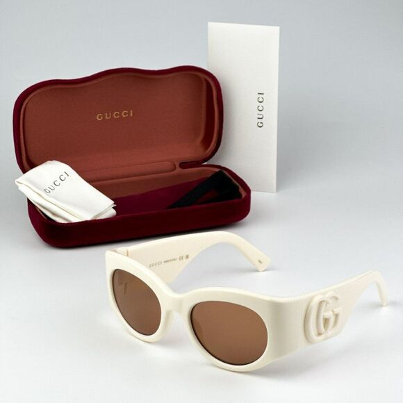 NEW Gucci GG1544S 004 Ivory Brown Unisex Oval Sunglasses GG 1544S - Picture 9 of 10